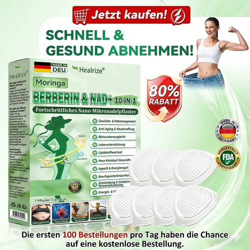 Offizieller Shop | 🩹🔬 GLORDENDA® Moringa Berberinex NAD+ 10-in-1 Nano-Mikronadel-Patch (Nur einmal täglich, sichtbare Veränderungen in 7 Tagen) ✅ Für Übergewicht, lockere Haut, Diabetes, Schlafapnoe, Gelenkprobleme und mehr