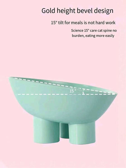 1pc Raised Cat Bowl, Tilted Elevated Cat Feeder Bowl With Neck Protection Riser, Plastic Cat Food & Water Bowl